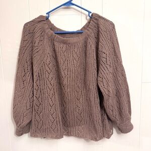 Free People Oversized Wool Alpaca Blend Sweater XS Crochet Boho Off Shoulder Tan